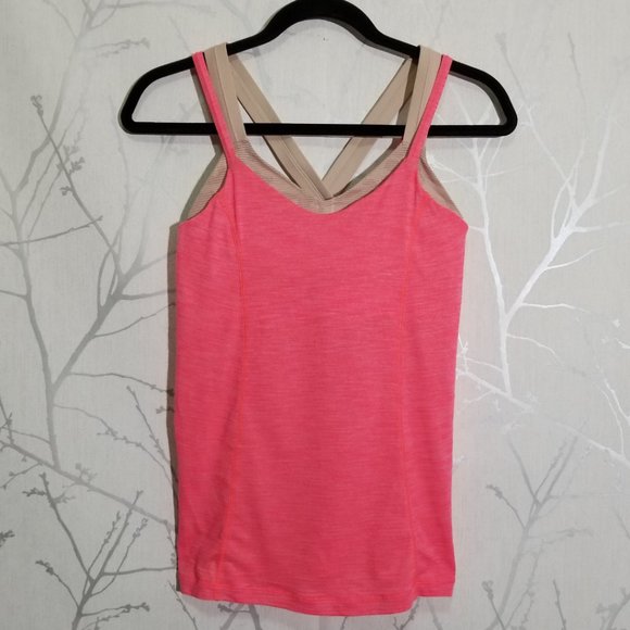 Lululemon Heathered Coral Strappy Run For Gold Tank w/ Built In Bra - Picture 2 of 4